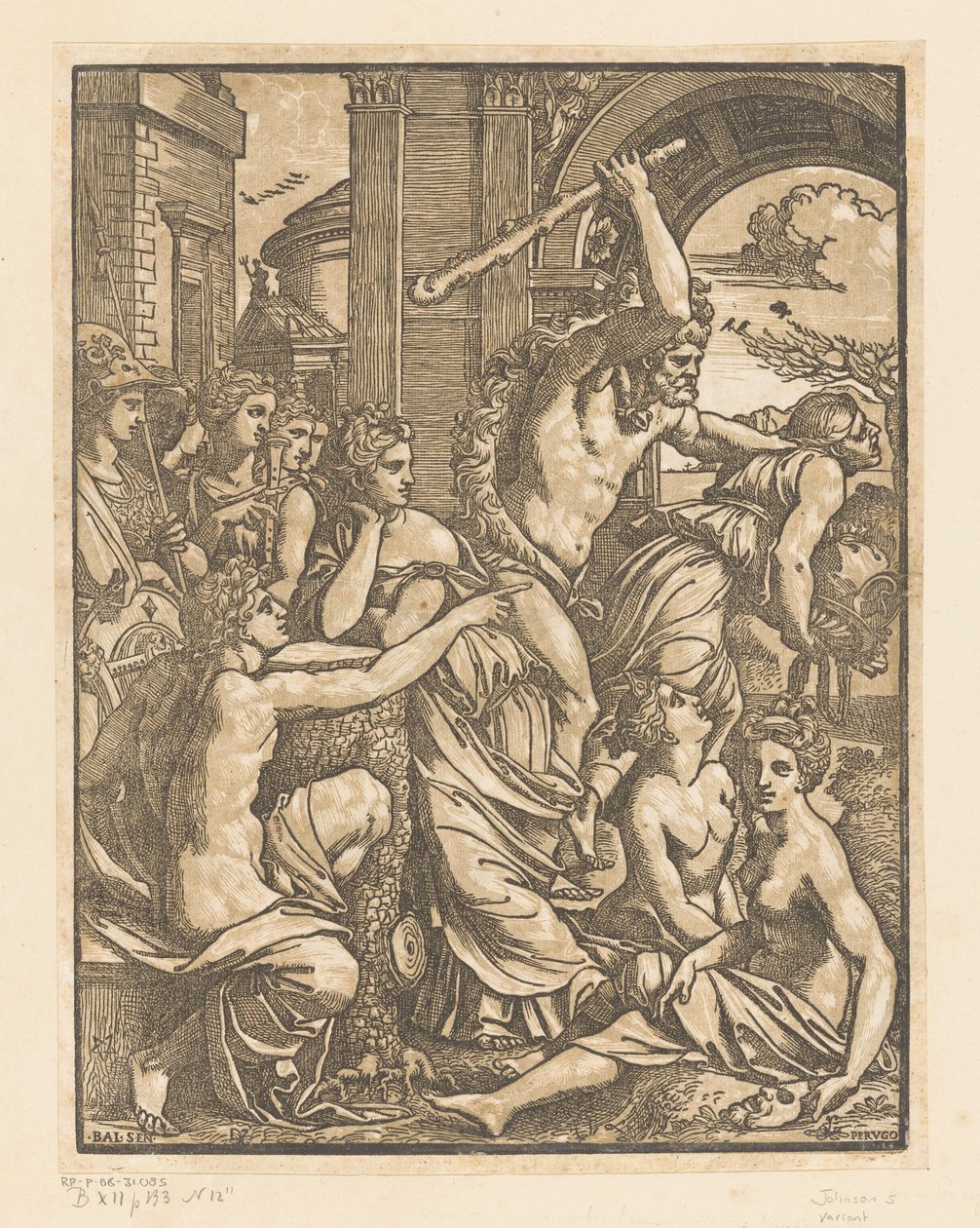 Habgier aus dem Tempel der Musen vertrieben von Ugo da Carpi