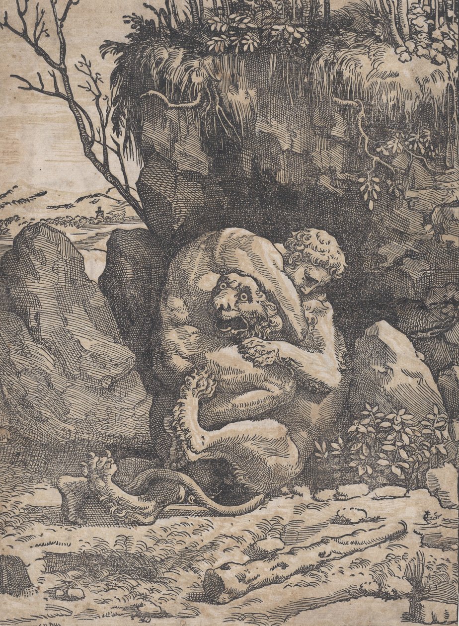 Herkules und der Nemeische Löwe, ca. 1517-18 von Ugo da Carpi