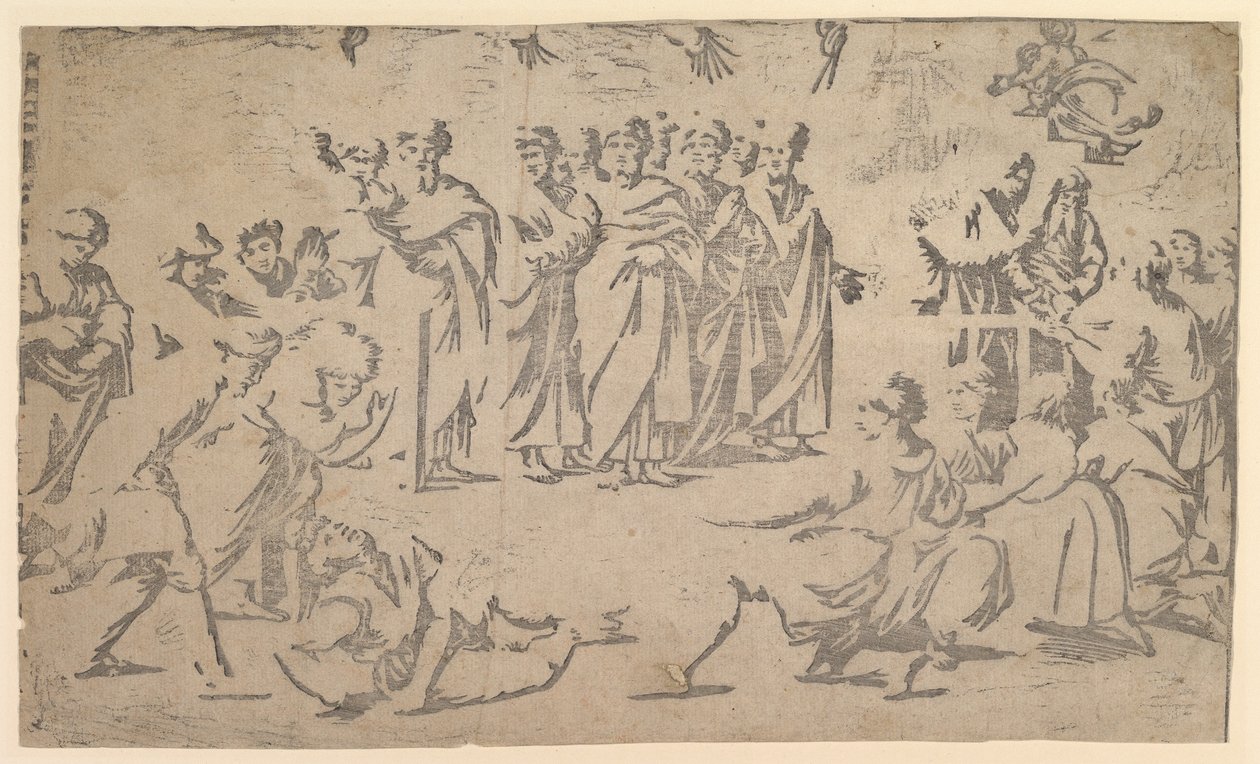 Der Tod des Ananias umgeben von Aposteln, 1518 von Ugo da Carpi