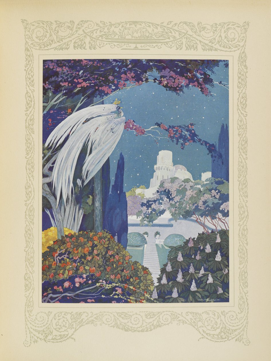 Der schöne Blaue Vogel hörte jedoch nie auf, um den Palast zu schweben, Illustration aus 