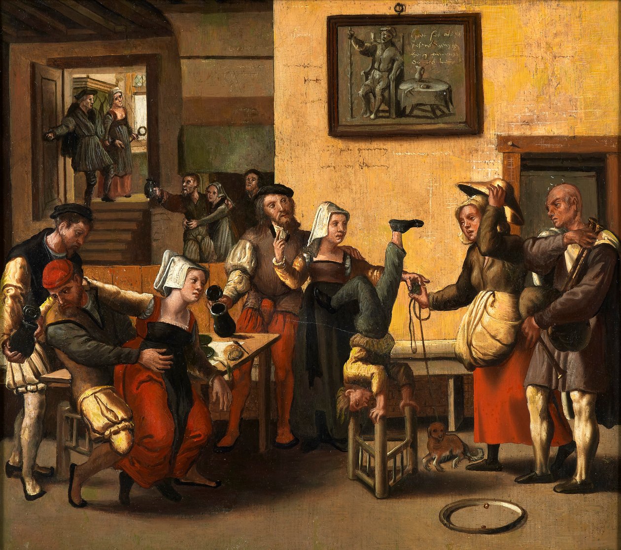 Ein Gasthaus mit Akrobaten und einem Dudelsackspieler von Unbekannt Unbekannt