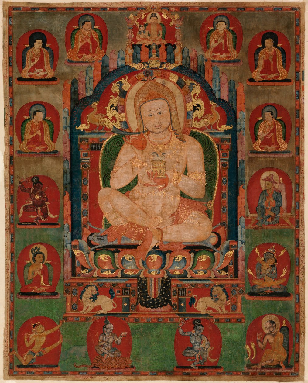 Porträt von Jnanatapa umgeben von Lamas und Mahasiddhas von Unbekannt Unbekannt
