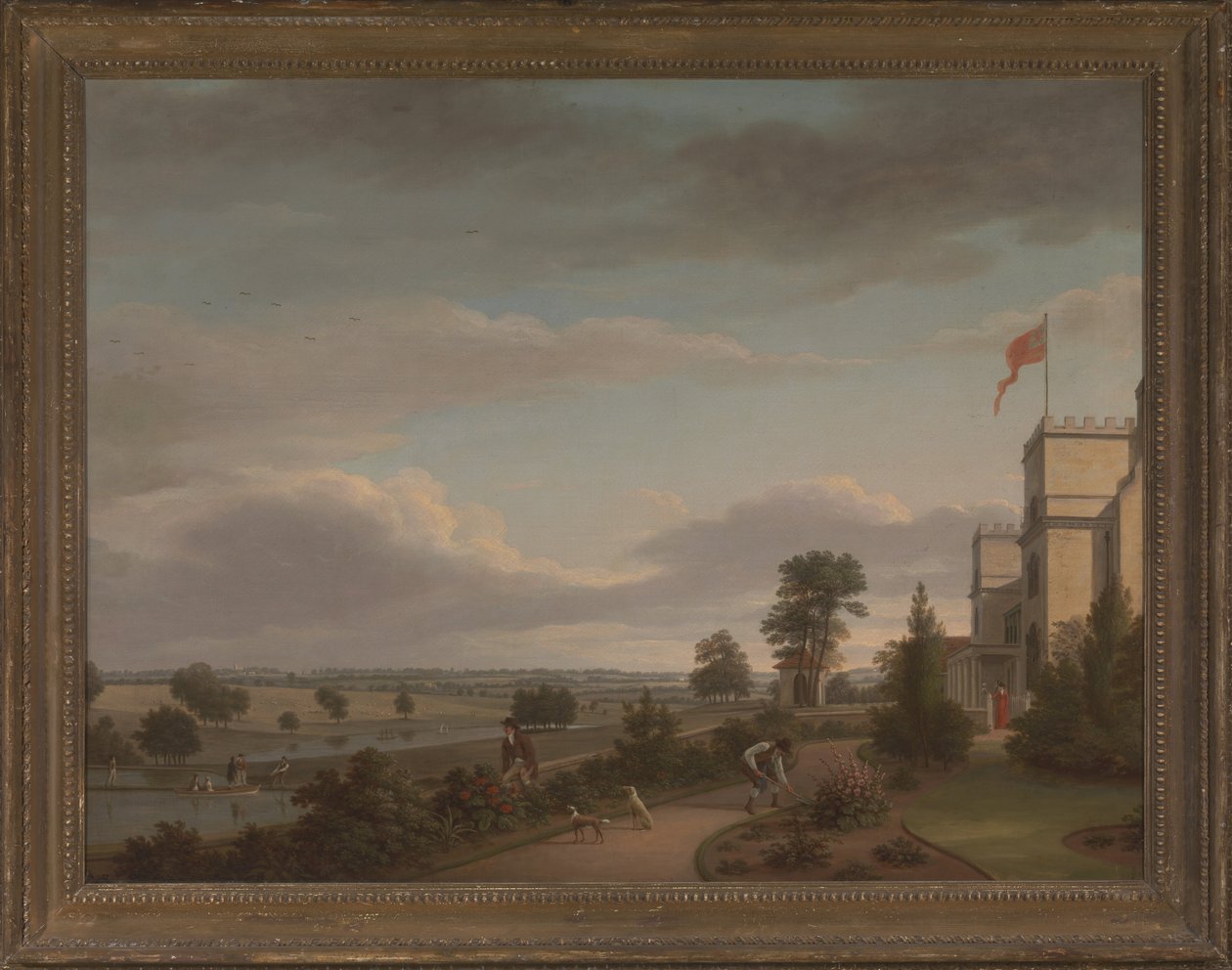 Ein Landhaus in einer Flusslandschaft, früher als Oatlands identifiziert von Unbekannt Unbekannt