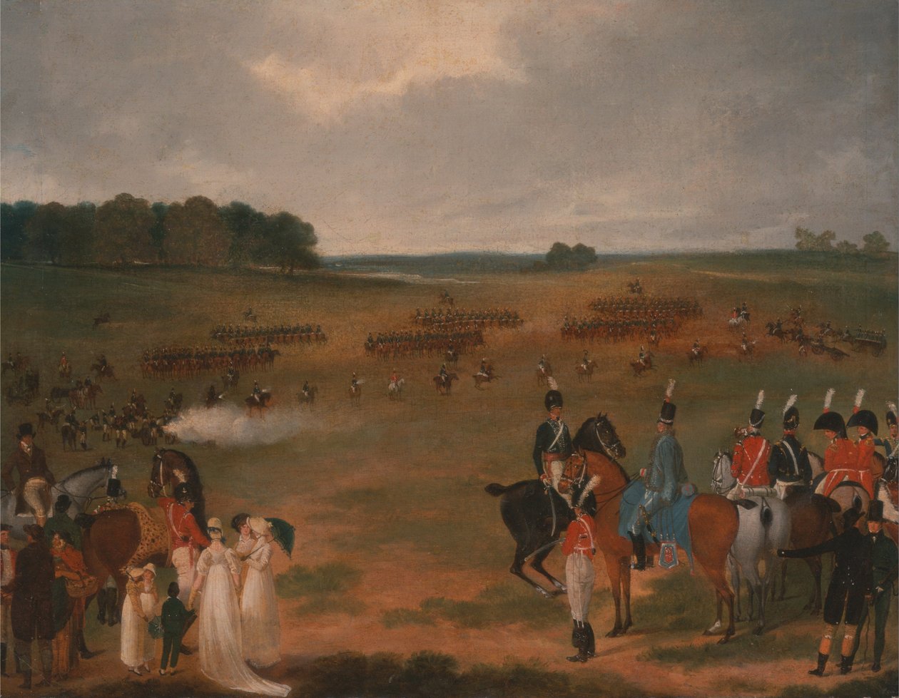 Eine Überprüfung der Londoner Freiwilligen-Kavallerie und der Fliegenden Artillerie im Hyde Park im Jahr 1804 von Unbekannt Unbekannt
