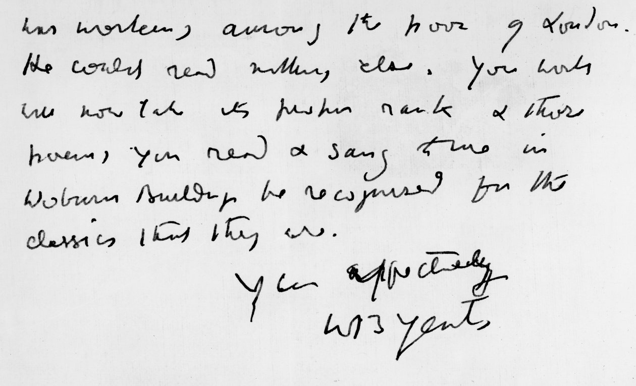 Auszug aus einem Brief von W. B. Yeats (1865-1939) von Unbekannt Unbekannt