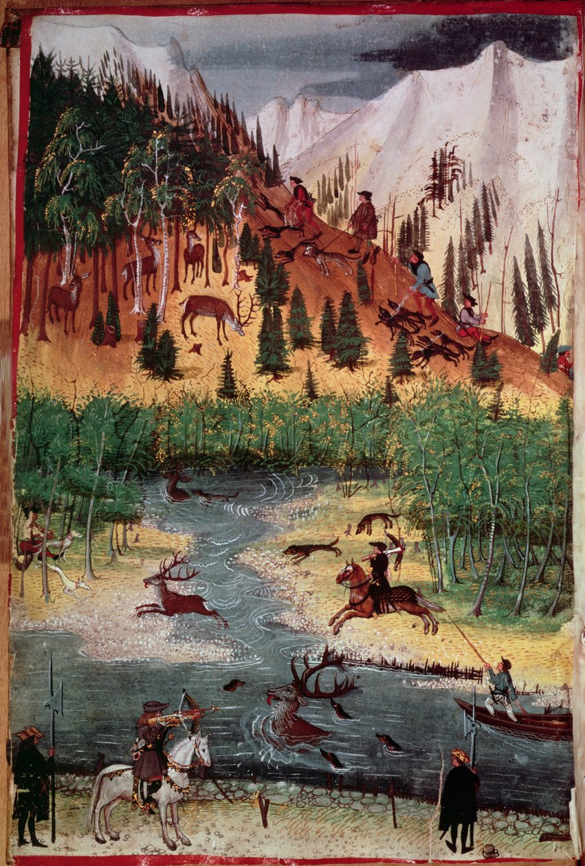 M5751 f.2v Maximilian I. jagt Hirsche von Unbekannt Unbekannt