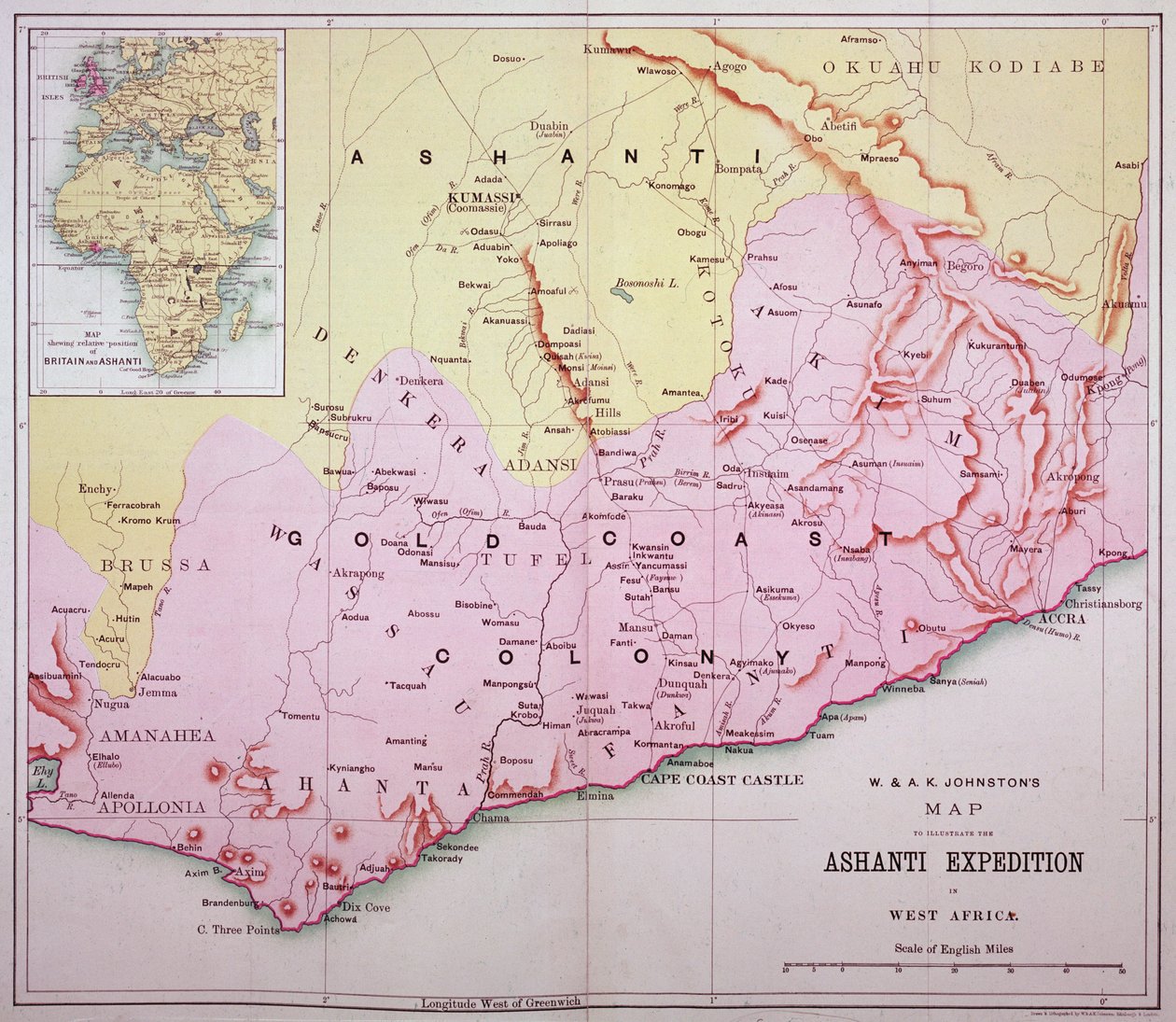 Karte der Goldküste zur Zeit der dritten Ashanti-Expedition im Jahr 1874 von Unbekannt Unbekannt