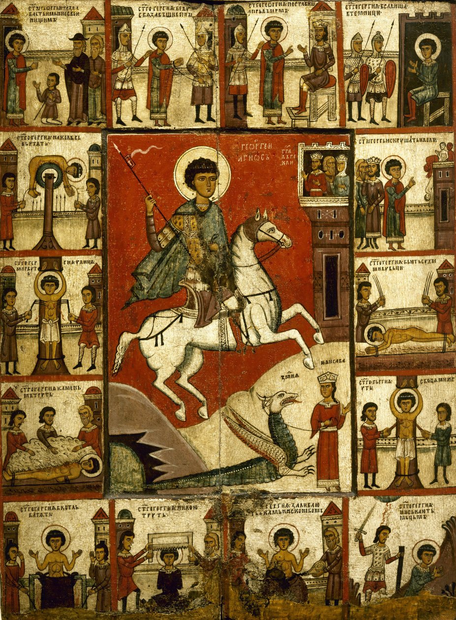 Wunder des Heiligen Georg und der Drache, mit Szenen aus seinem Leben. Nowgorod von Unbekannt Unbekannt