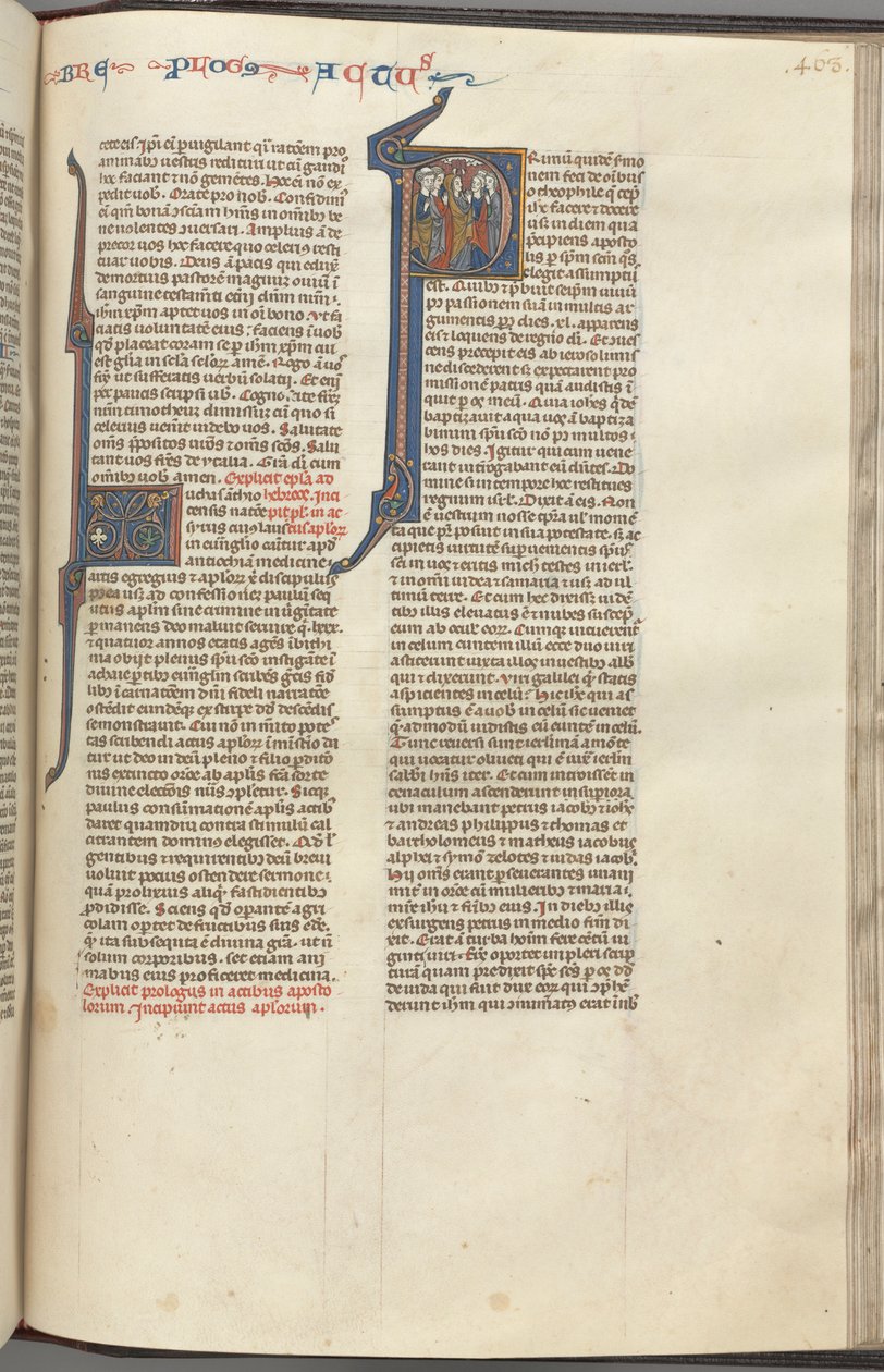 74. Fol. 463r, Apostelgeschichte, historiierte Initiale P, die Himmelfahrt, um 1275-1300 von Unbekannt