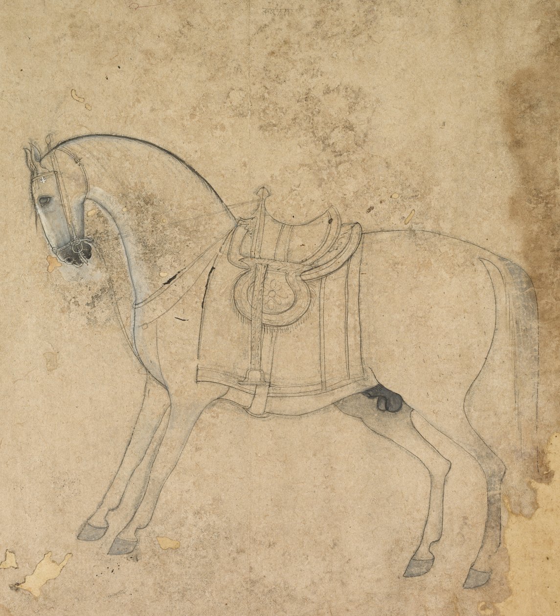 Ein gesatteltes Pferd, um 1750 von Unbekannt