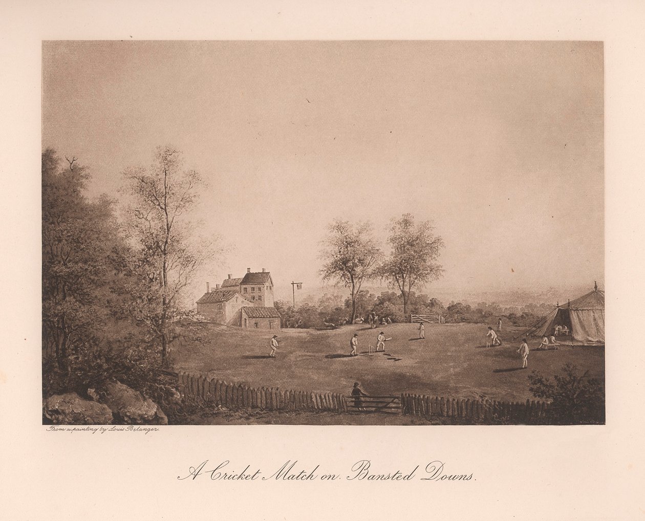Ein Cricketspiel auf Bansted Downs, Surrey, 19. Jahrhundert, 1912 von Unbekannt