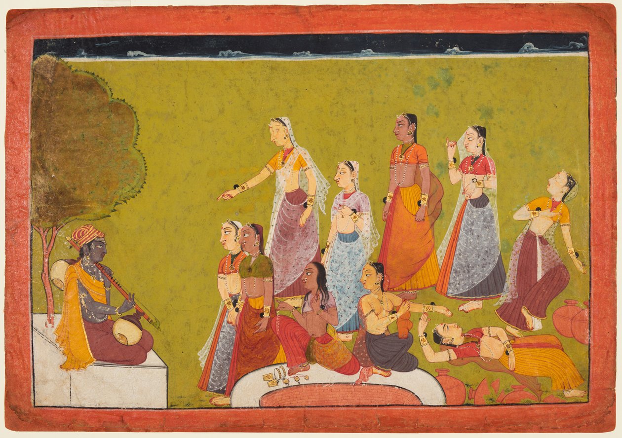 Eine Gruppe von Frauen in Ekstase vor Madhava, aus einer Madhavanala Kamakandala Serie, um 1700 von Unbekannt