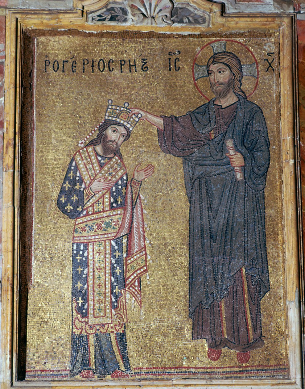 Mosaik von Christus, der Roger II. krönt, 12. Jahrhundert von Unbekannt