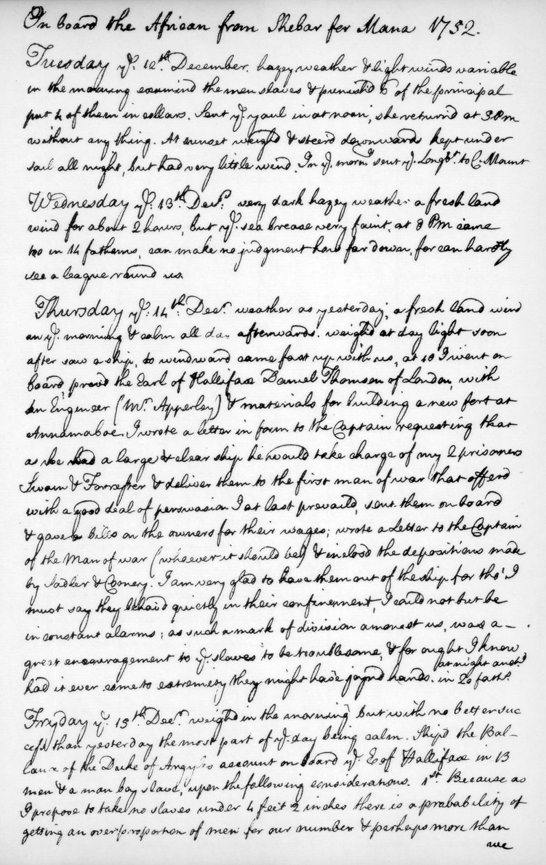 Eine Seite aus dem Tagebuch von John Newton, 1750-1754, 1965 von Unbekannt