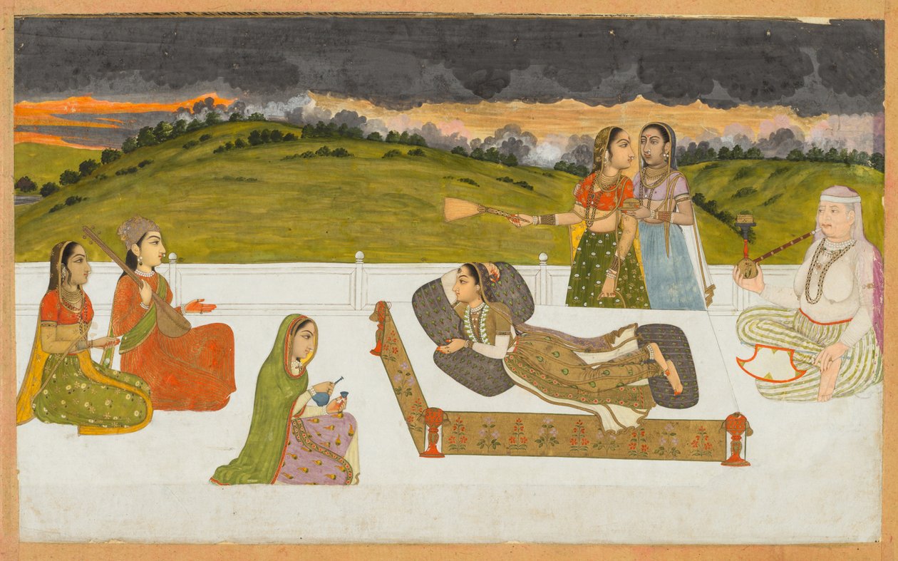 Eine Prinzessin, die sich mit Dienern auf einer Terrasse ausruht, ca. 1730-1740 von Unbekannt