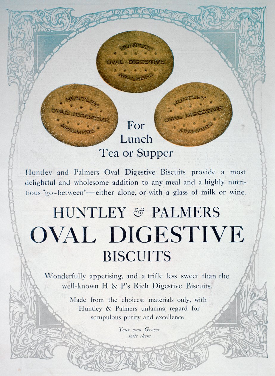 Werbung für Huntley und Palmers Oval Digestive Biscuits, 1909 von Unbekannt