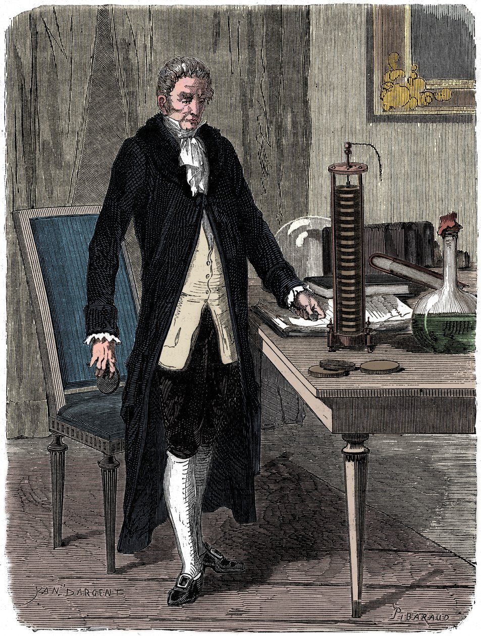 Alessandro Volta, italienischer Physiker, demonstriert seine elektrische Batterie von Unbekannt