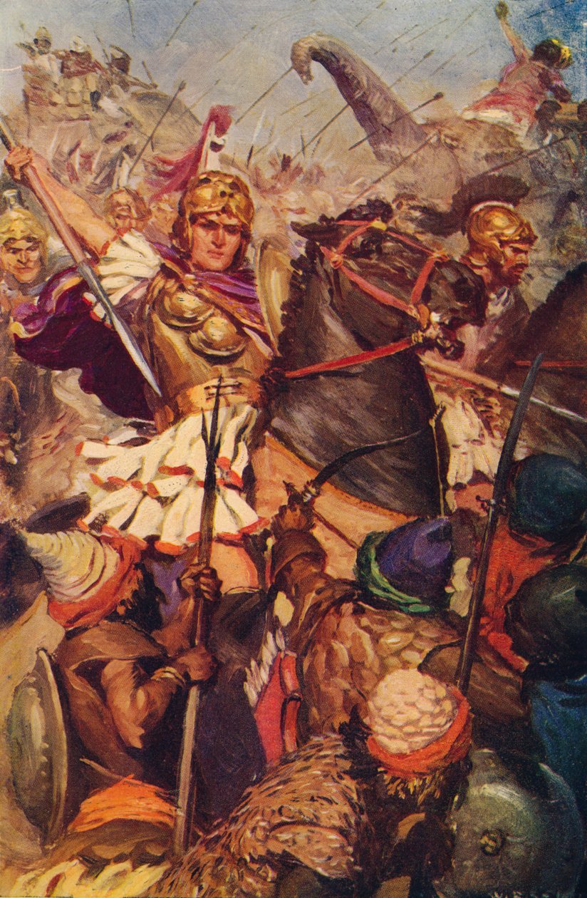 Alexander in der Schlacht mit Porus, 326 v. Chr., um 1912 von Unbekannt