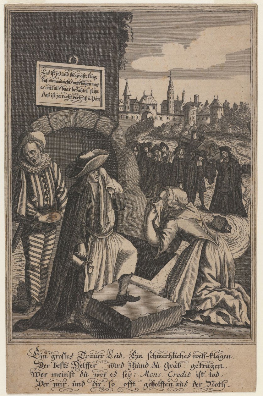 Allegorie auf den Tod des Kredits, frühes 18. Jahrhundert von Unbekannt
