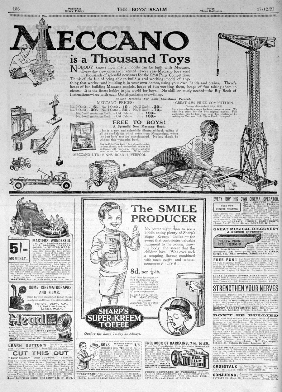 Eine Werbeseite in The Boys Realm, Weihnachten 1921 von Unbekannt