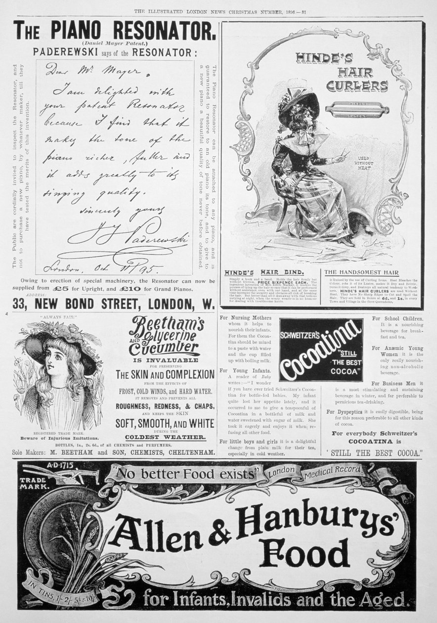 Eine Werbeseite in den Illustrated London News, Weihnachtsausgabe, 1896 von Unbekannt