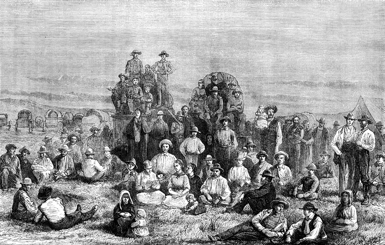 Ein Lager von Mormonen-Konvertiten in der Wüste von Unbekannt
