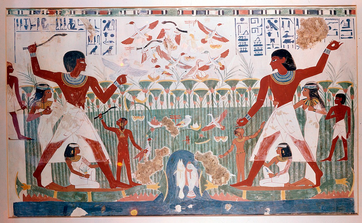 Alte Ägypter jagen Wildvögel mit Wurfstöcken von Unbekannt