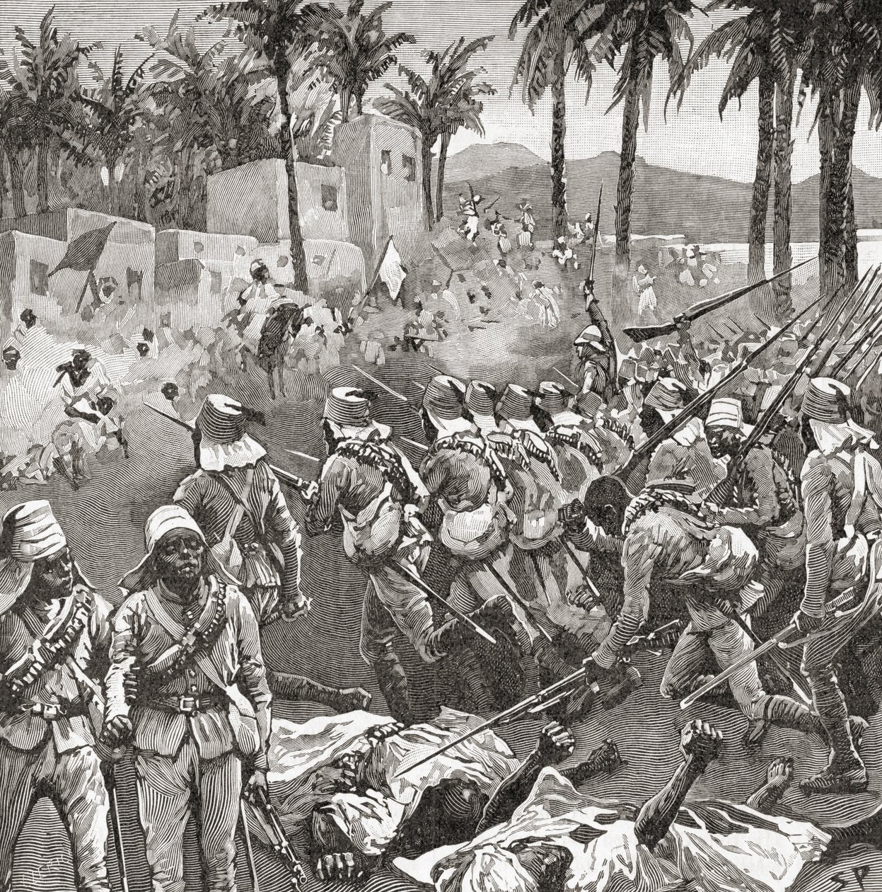 Anglo-ägyptische Truppen stürmen das Dorf Ferkeh in der Schlacht von Ferkeh oder Firket, 7. Juni 1896, während des Mahdi-Aufstands von Unbekannt