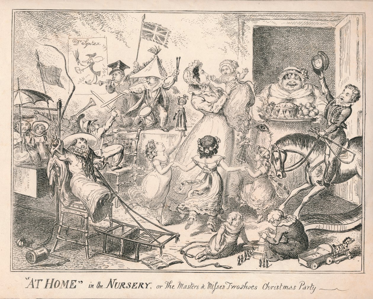 Zu Hause im Kinderzimmer oder Die Meister und Fräulein Zwei Schuhe Weihnachtsfeier, 1835 von Unbekannt