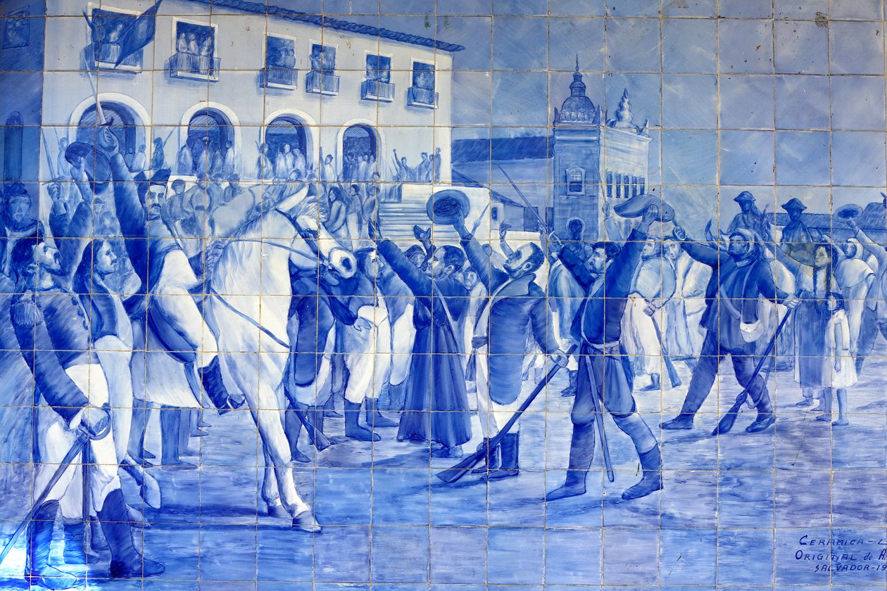 Azulejo-Mosaik, das die Menschen von Cachoeira zeigt, die Prinz Pedro zujubeln, der Brasilien zur Unabhängigkeit führte, Cachoeira, Brasilien von Unbekannt