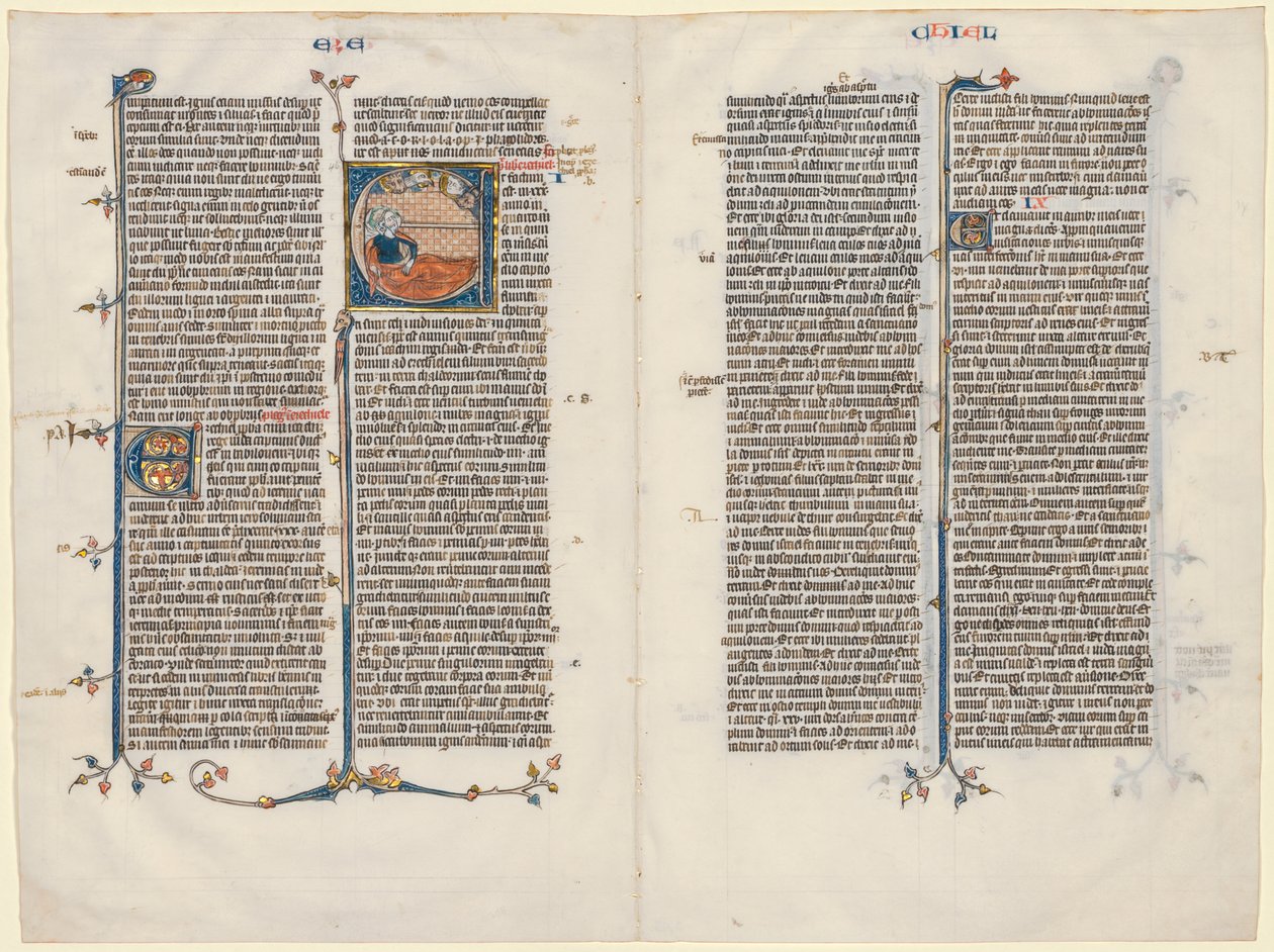 Bifolium aus einer Bibel: Initiale E[t factum est] mit Ezechiel, ca. 1290 von Unbekannt
