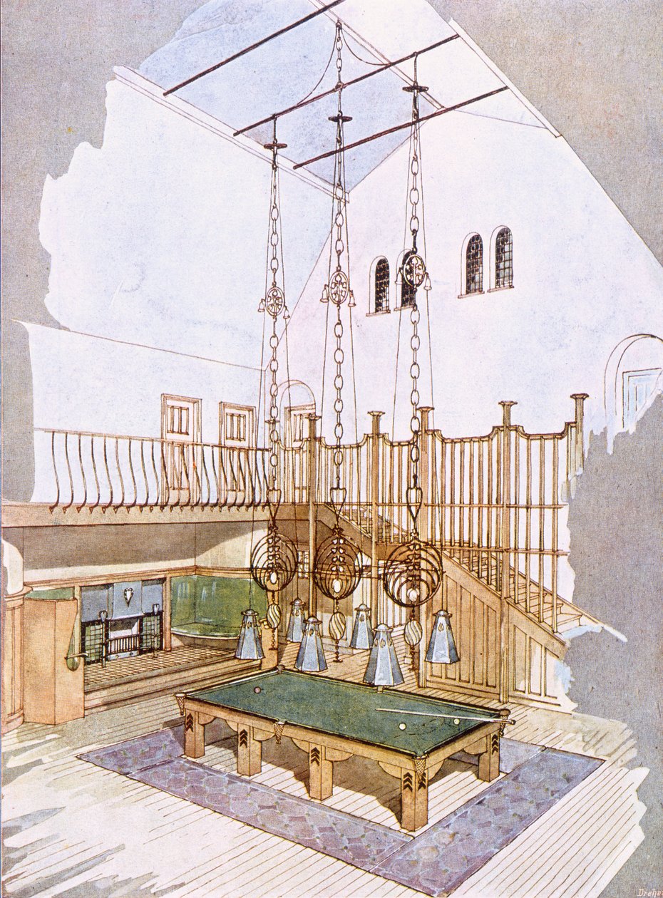 Billardzimmer, entworfen von George Walton, aus 