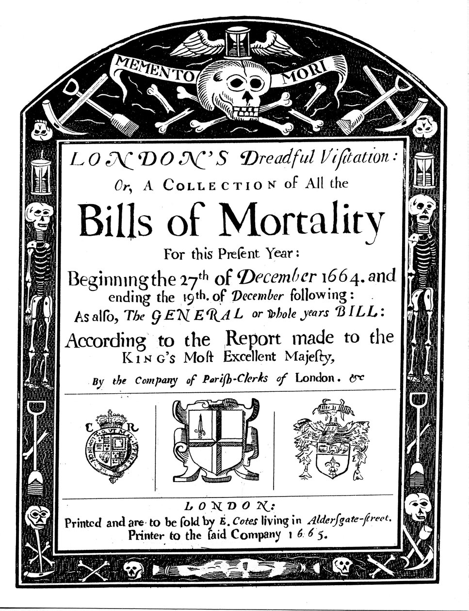Sterblichkeitsberichte für London, die einen Teil der Zeit der Großen Pest abdecken, 1664-1665 von Unbekannt