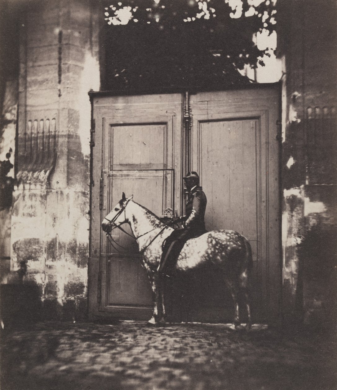 Schwarzer Reiter vor einer Tür, ca. 1855 von Unbekannt
