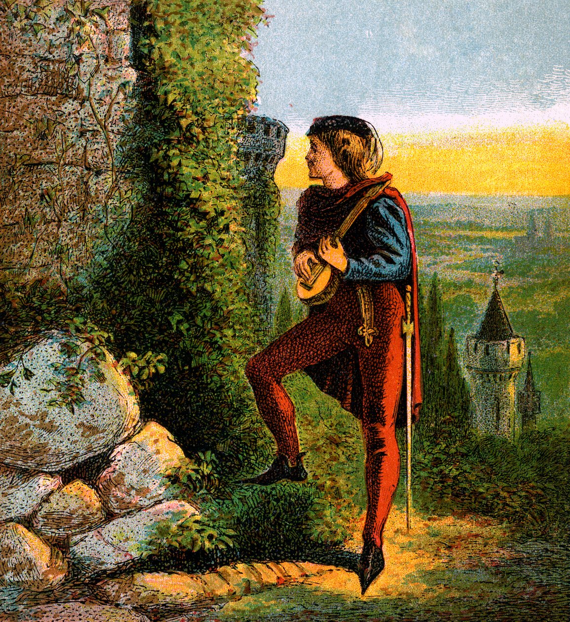 Blondel im Gefängnis von Richard, 12. Jahrhundert, um 1850 von Unbekannt