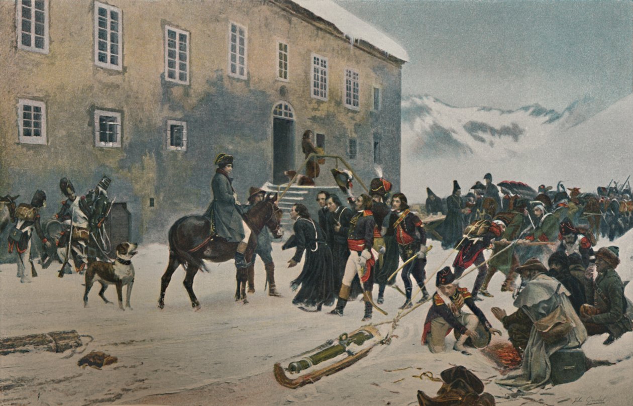 Bonaparte wird von den Mönchen des Mont St. Bernard empfangen. Alpenüberquerung, Mai 1800, 1896 von Unbekannt