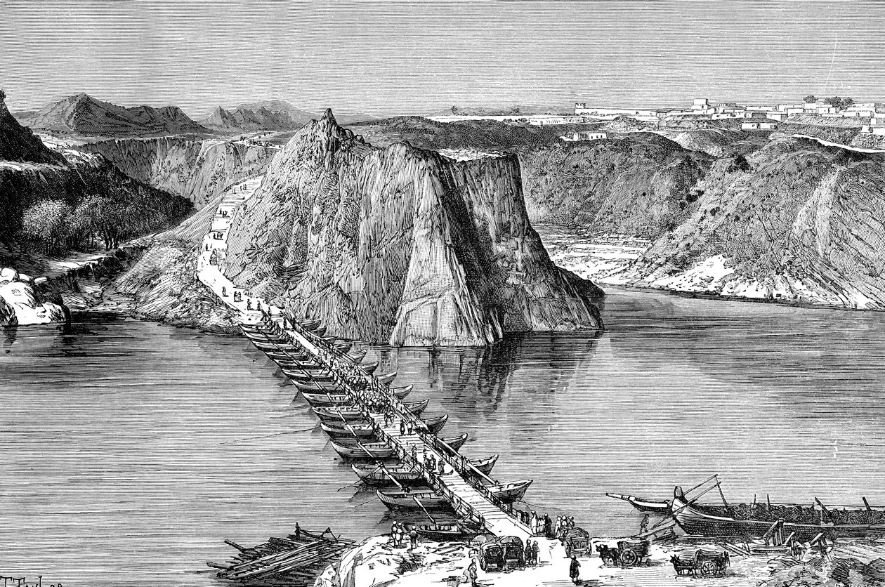 Bootsbrücke über den Indus bei Khushalgarh, Pakistan, 1895 von Unbekannt