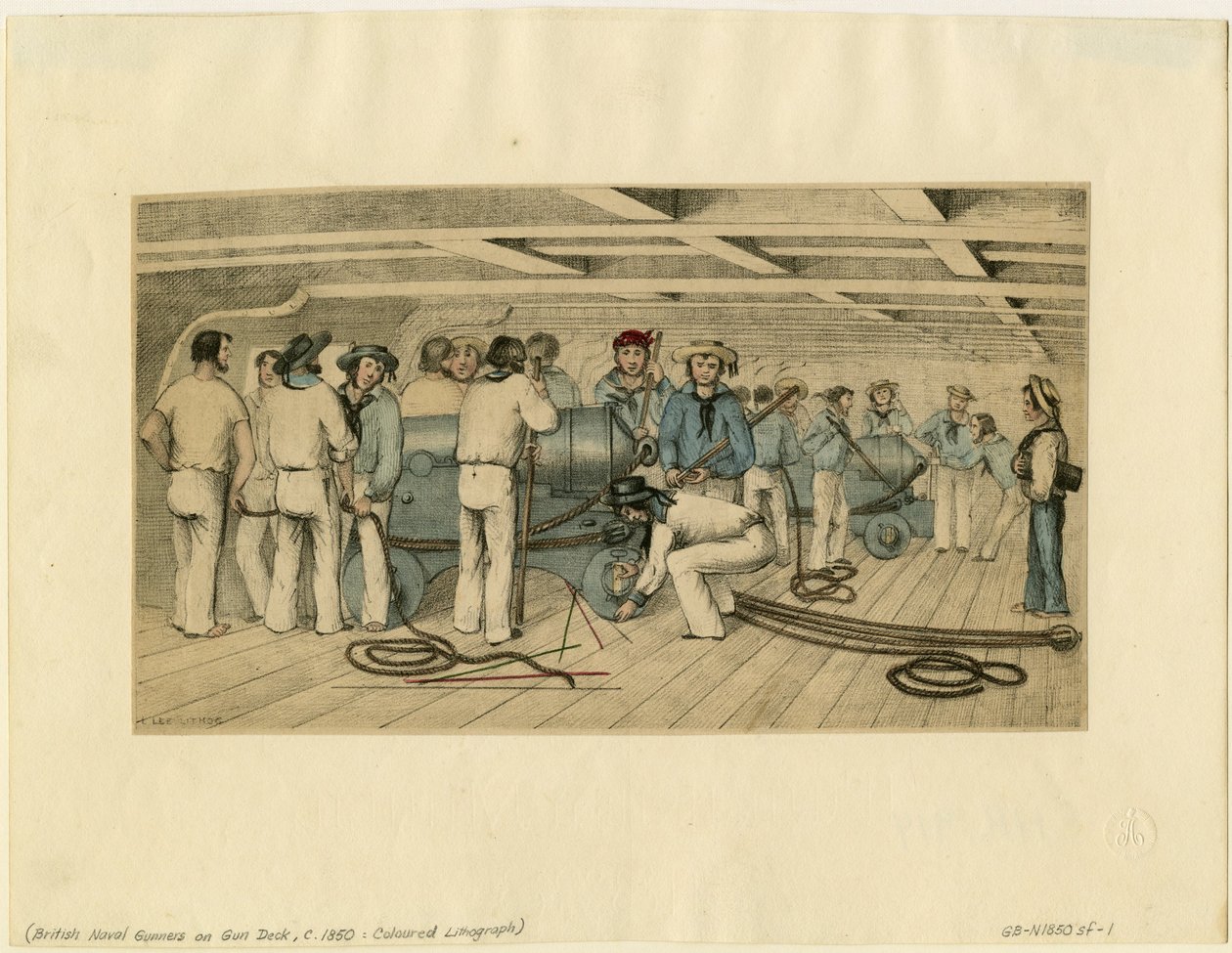 Britische Marinekanoniere auf dem Geschützdeck, ca. 1850 von Unbekannt