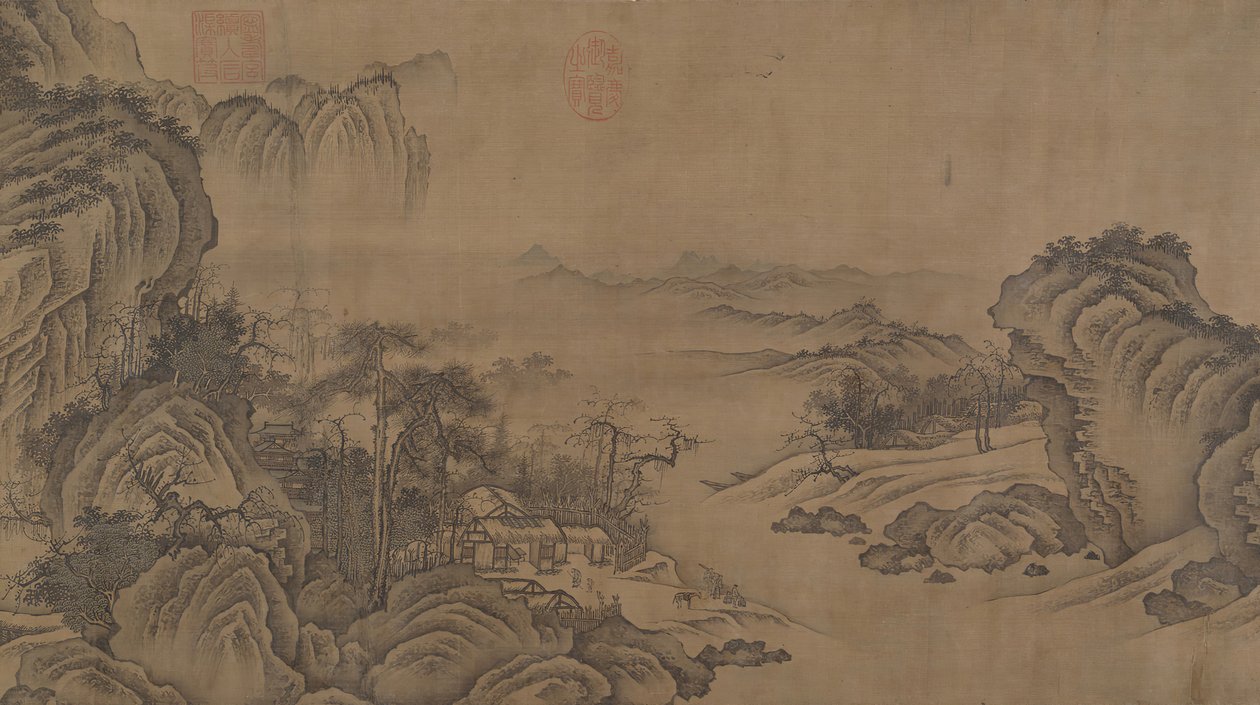 Buddhistische Tempel inmitten von Herbstbergen, 14. Jahrhundert von Unbekannt