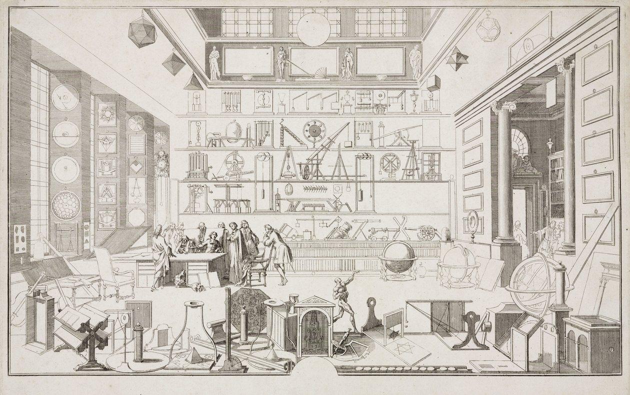 Geometriekabinett von Herrn LE CLERC - Forschungszentren Das Physiklabor der Akademie der Wissenschaften, Paris, um 1700 von Unbekannt