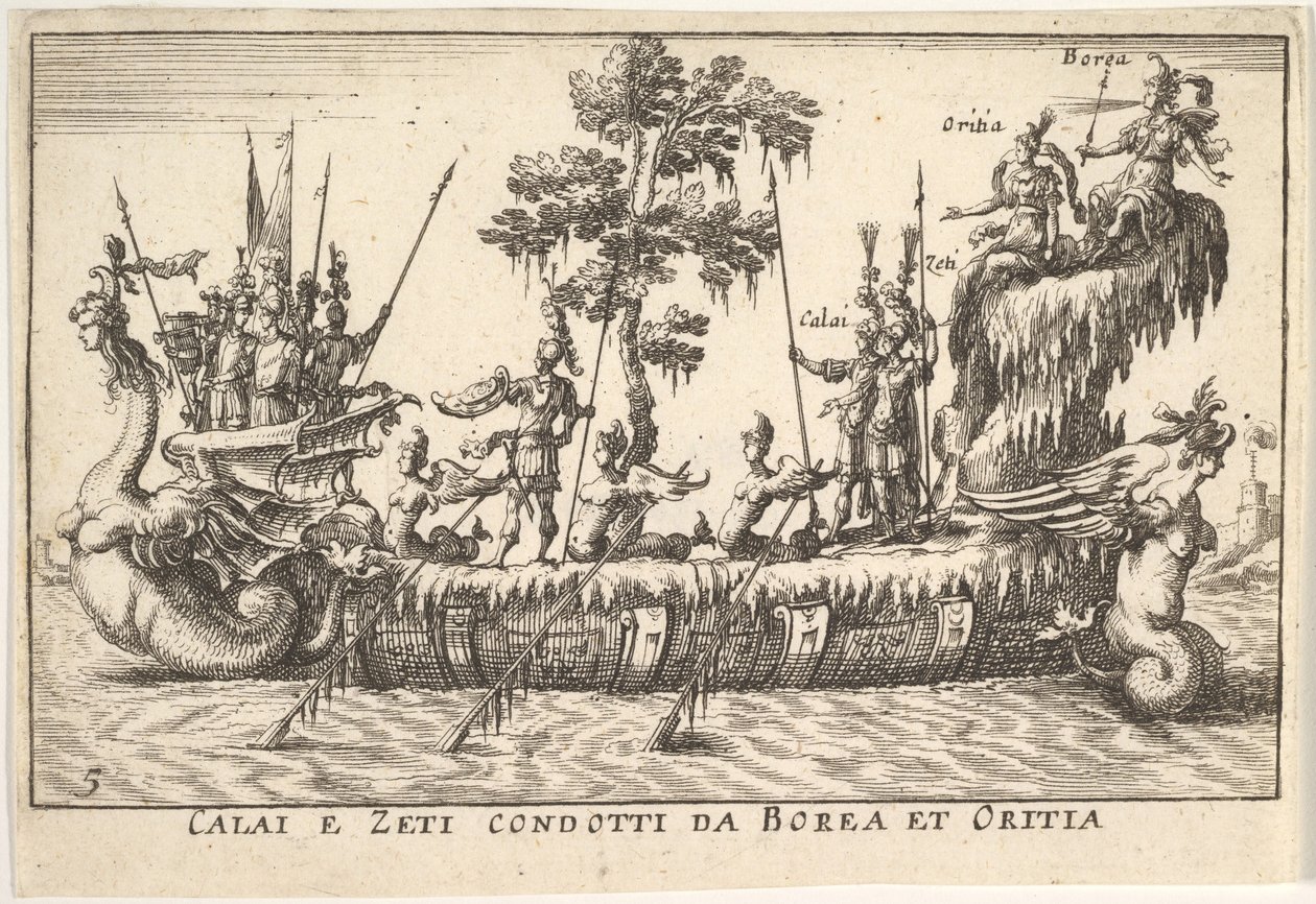 Calais und Zetes geführt von Boreas und Oreithyia Calai e Zeti condotti da Borea et Oritia, w..., 1664 von Unbekannt