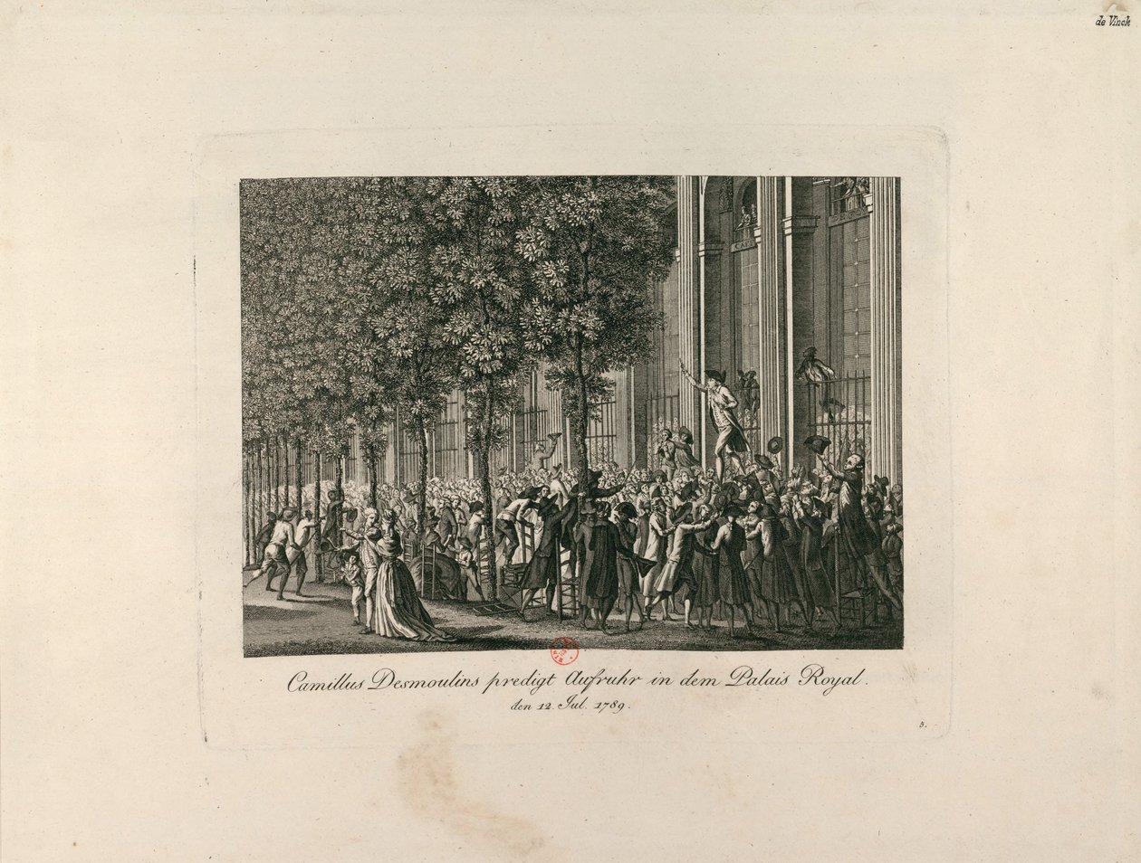 Camille Desmoulins in den Gärten des Palais Royal, ca. 1797-1800 von Unbekannt