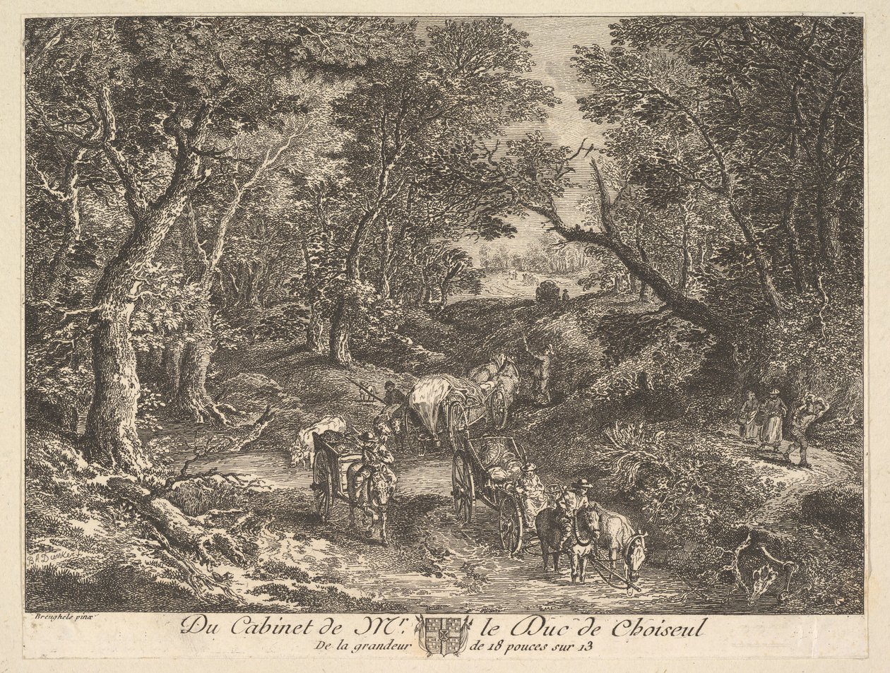 Karren auf einem Pfad durch den Wald nach einem Gemälde in der Sammlung des Duc de Choiseul, 1771 von Unbekannt