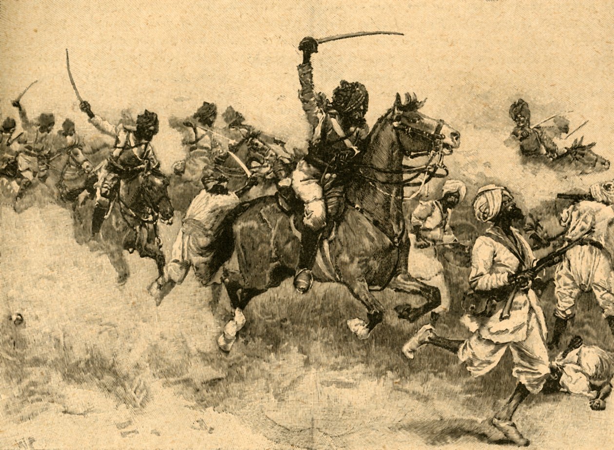 Angriff der Kavallerie in der Schlacht von Miani Meeanee, Sindh, Indien, 1843 um 1890 von Unbekannt