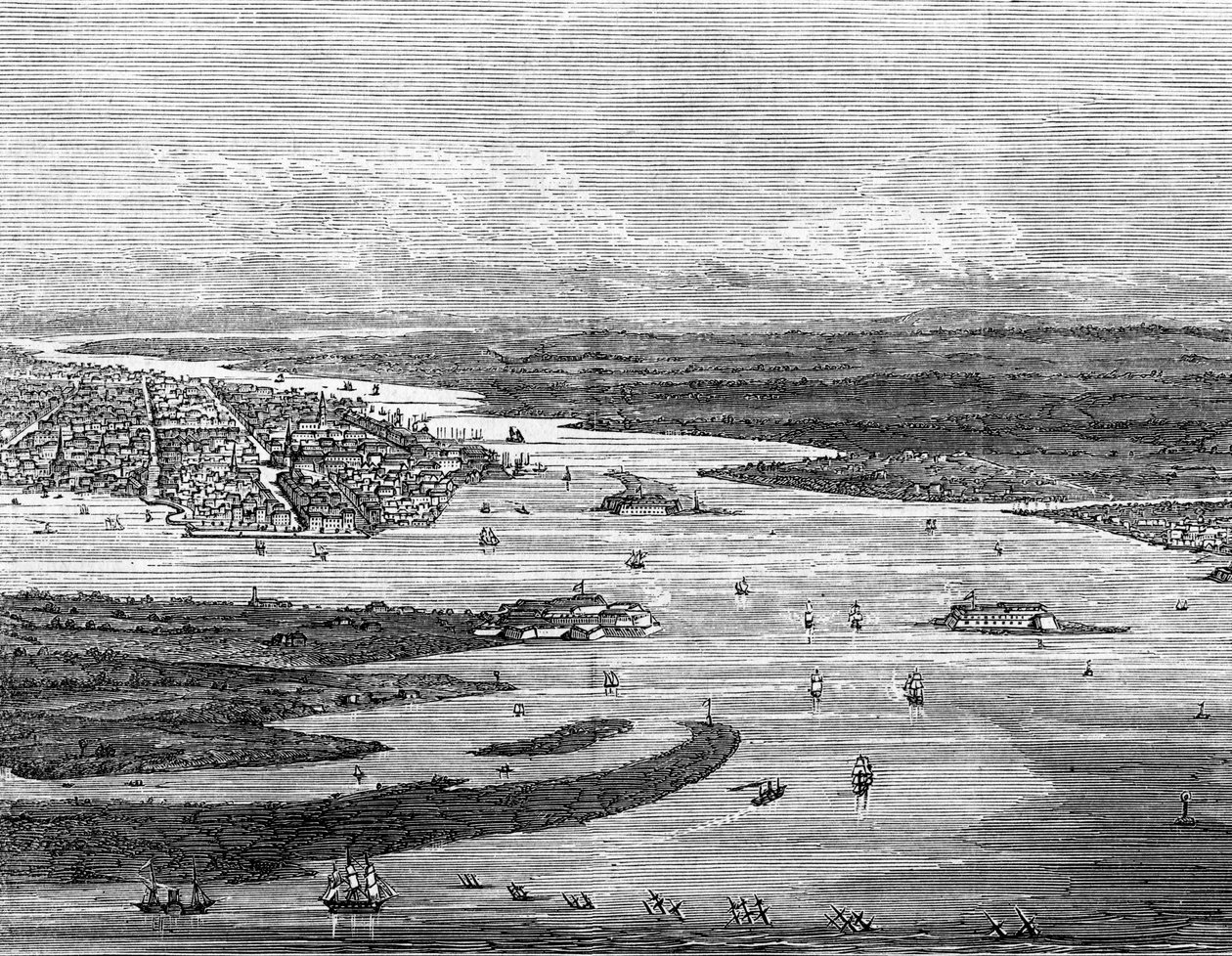 Charleston Hafen, South Carolina, mit gesunkenen Schiffen von Unbekannt
