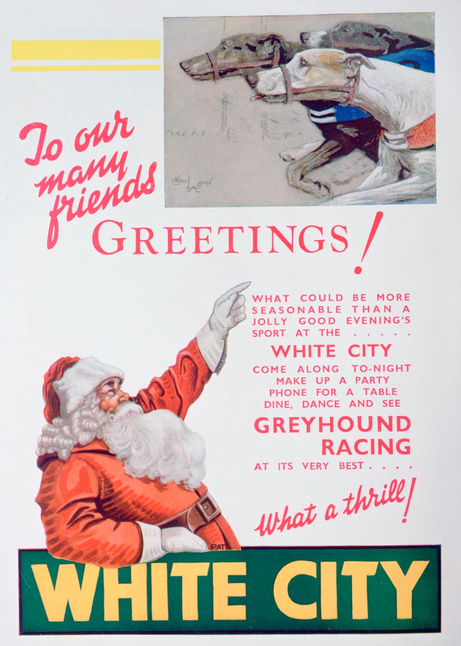 Weihnachtsanzeige für die White City Windhundrennbahn, London, 1932 von Unbekannt