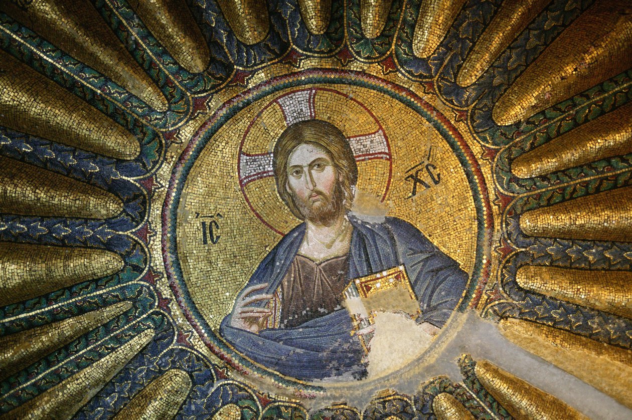 Kirche des Heiligen Erlösers in Chora: Dachmosaik von Christus Pantokrator (in Herrlichkeit), Istanbul, Türkei von Unbekannt
