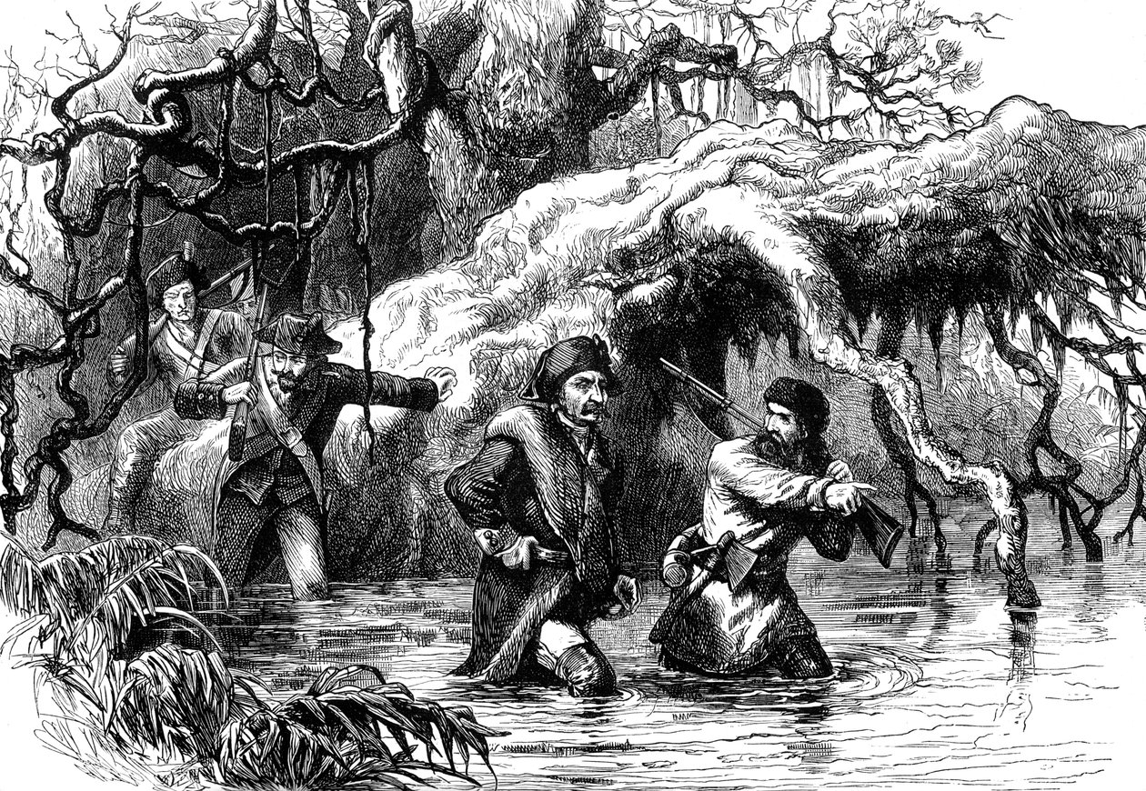 Clark und seine Soldaten überqueren den Wabash, um 1778-1779, um 1880 von Unbekannt