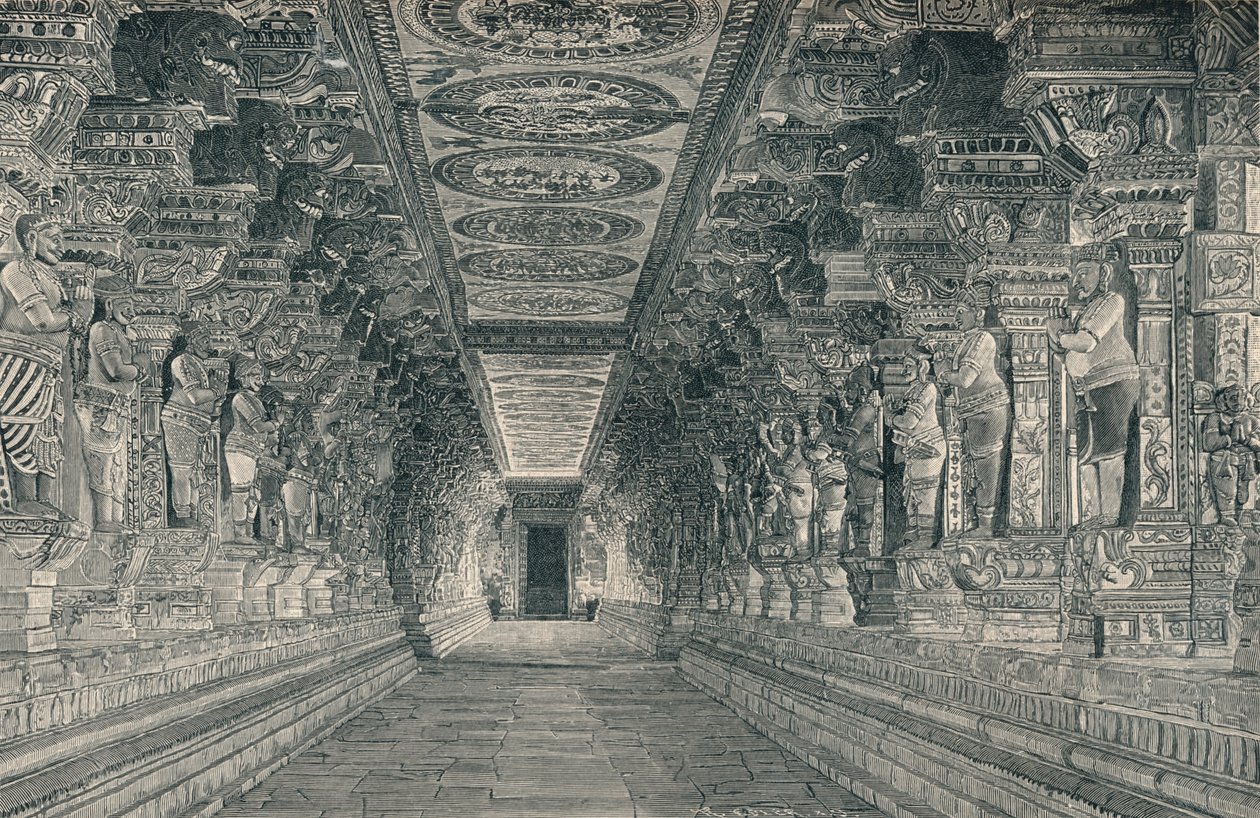 Kolonnade im Inneren des Hindu-Tempels auf der Insel Rameswaram, Südindien, ca. 1903 von Unbekannt