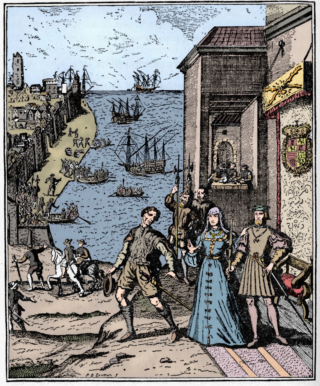Kolumbus mit Ferdinand und Isabella, 3. August 1492 von Unbekannt